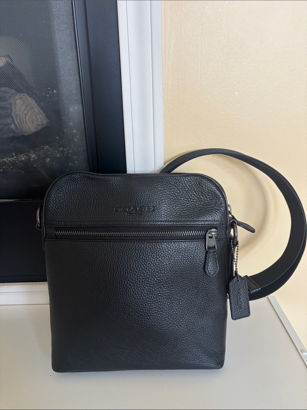 COACH Black Pebbled Leather Messenger Crossbody